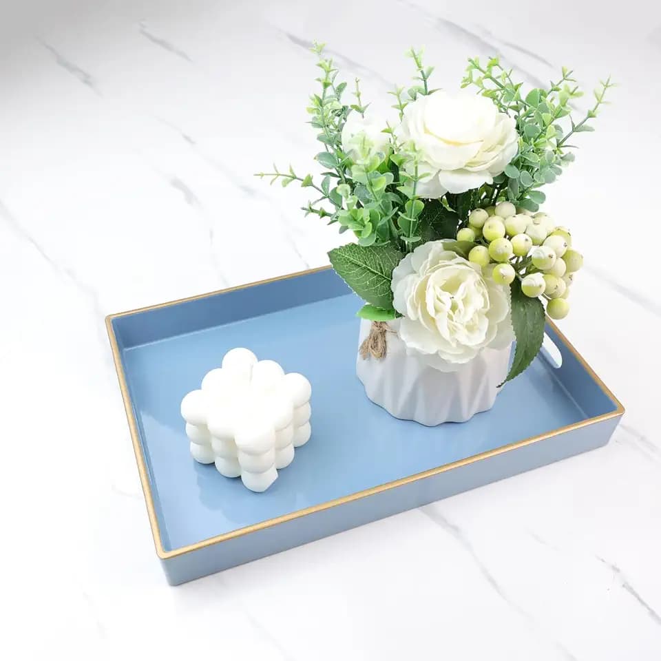 Spsyrine Blue Bathroom Vanity Tray with Handles for Dresser Tops