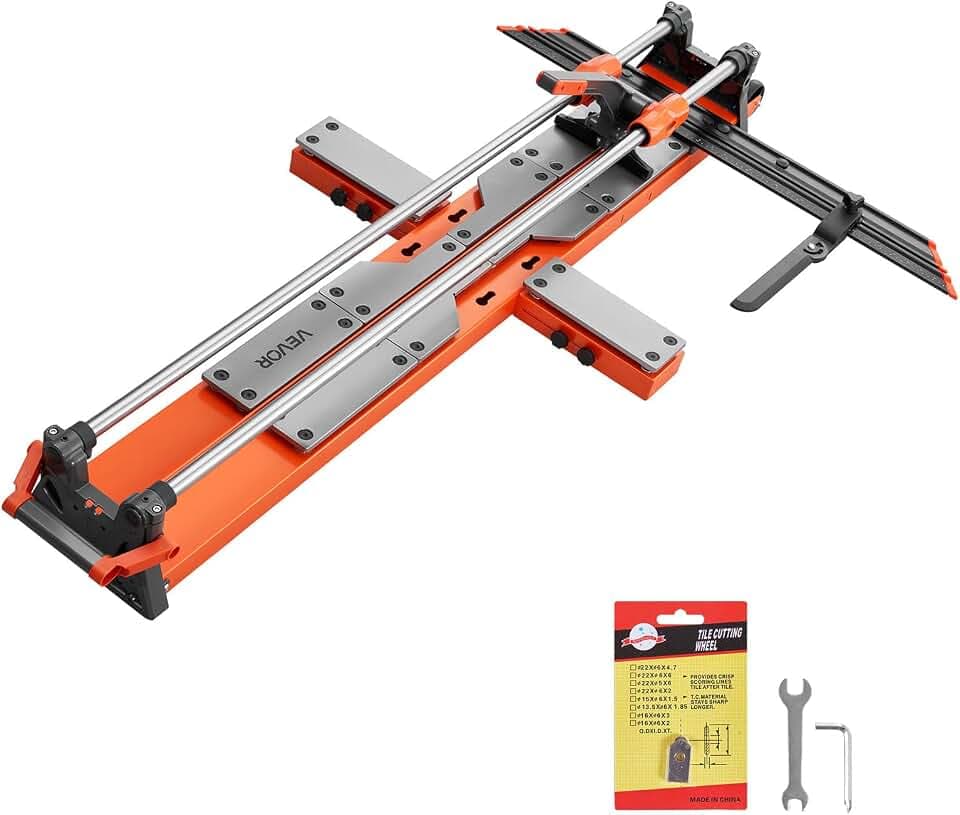 VEVOR Fliesenschneider 1200 mm, Fliesenschneidmaschine mit Verschiebbarem Schneidkopf & Federbelasteter Basis, Winkelanschlag, Wolframkarbid-Trennscheibe, Ausrichthilfe, für Keramikfliesen