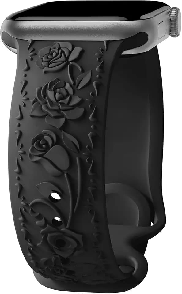 Floral Engraved Band Compatible with Apple Watch Band 40mm 41mm 38mm 42mm 44mm 45mm 46mm 49mm Women, Soft Silicone Cute Embossed Flower Strap for iWatch Band Series SE Ultra 12 11 10 9 8 7 6 5 4 3 2 1