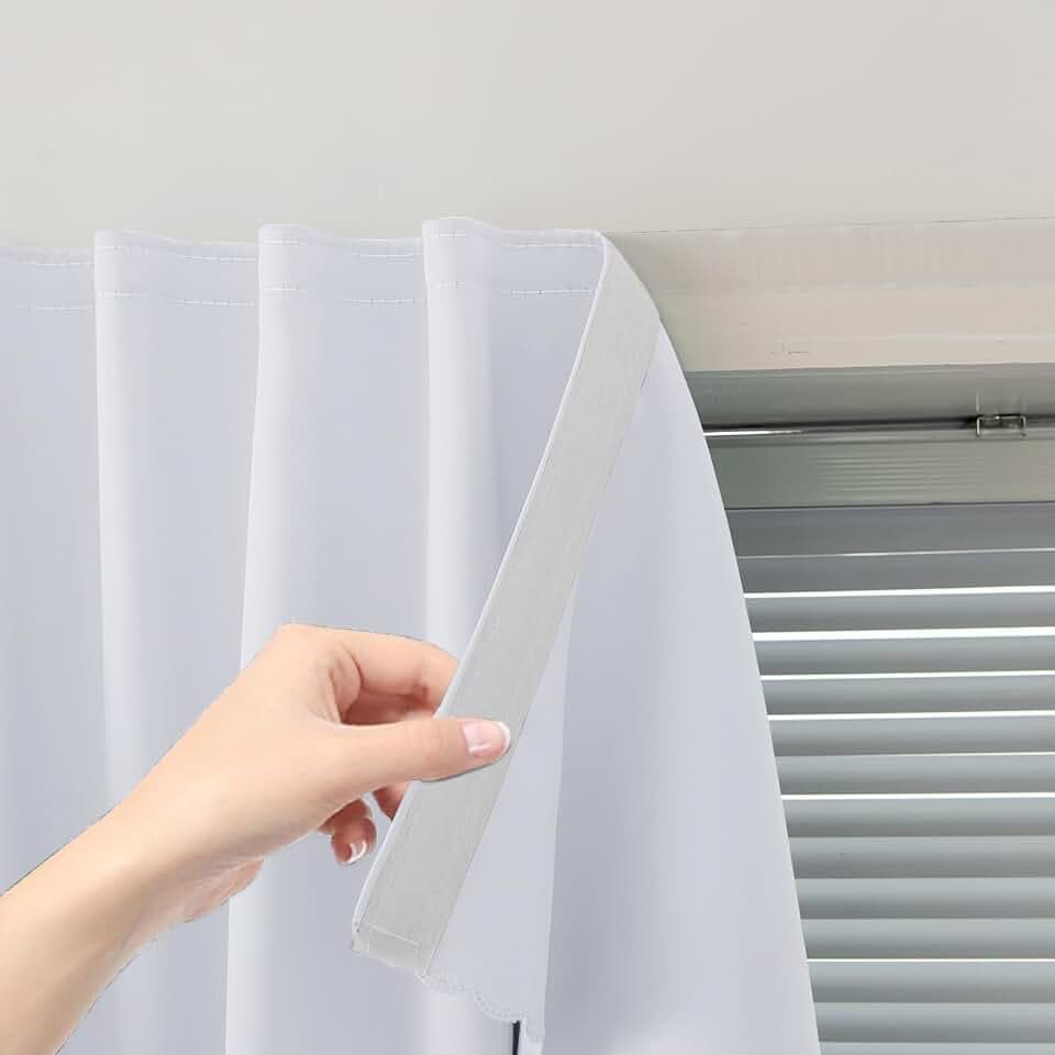 Self Adhesive Curtains Portable Blackout Curtain Simple and Easy to Install Bedroom Window Thermal Lnsulated Kitchen Room Darkening Black Small Drapes, 47" W X 84" L, White, 1 Panel