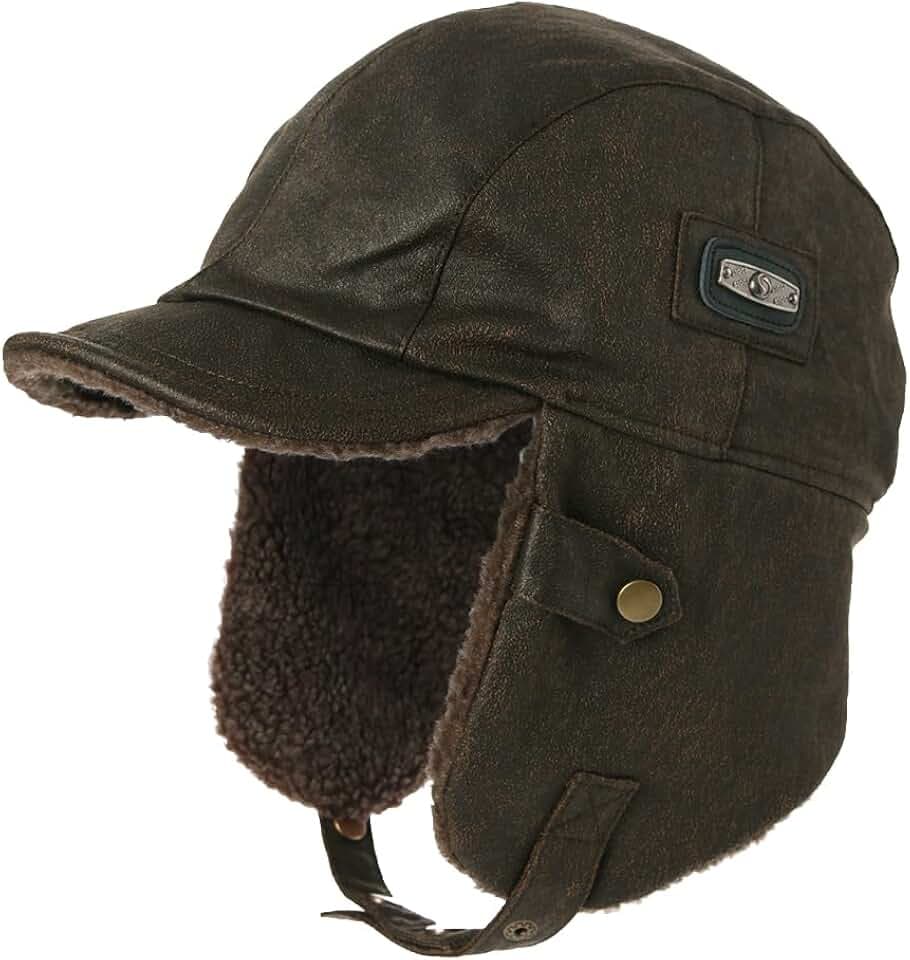 TOP-EX Winter Wasserdichter Trapper-Hut, Aviator Pilotenmütze mit winddichten Ohrenklappen - Warm gefütterte Kappe mit Schirm für kalte und nasse Outdoor
