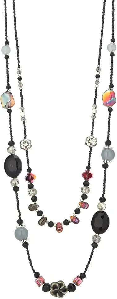 FULU AUTUMN Long Layered Beaded Necklaces for Women Statement Double Bead Strand Ceramic Flower Boho Jewelry Gifts for Mom
