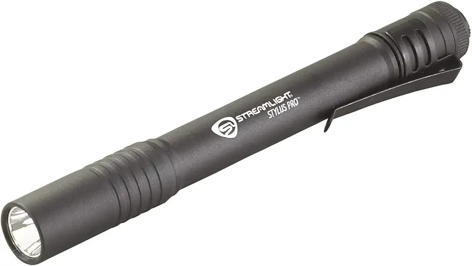 Streamlight 66118 Stylus Pro 100-Lumen LED Stiftlampe Kompakte Taschenlampe für Inspektionen, Polizei & Alltag, Inkl. 2× AAA Batterien, Schwarz