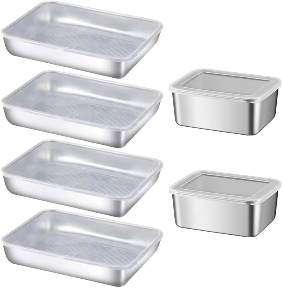 6 Stück Aufschnittbox Fresh Edelstahl Lebensmittel Aufbewahrungsbox für Kühlschrank Frischhaltedosen mit Deckel Groß Frischhaltebox Käsedose Wurst Organizer Einfrieren Behälter für Küche