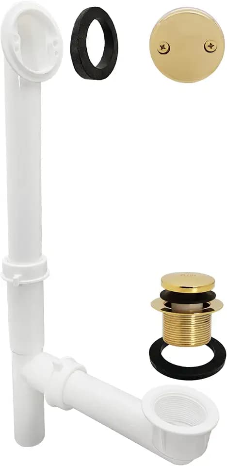 Westbrass 593244-03 White 1-1/2" Tubular Tip Toe Bath Waste Drain Kit, Polished Brass