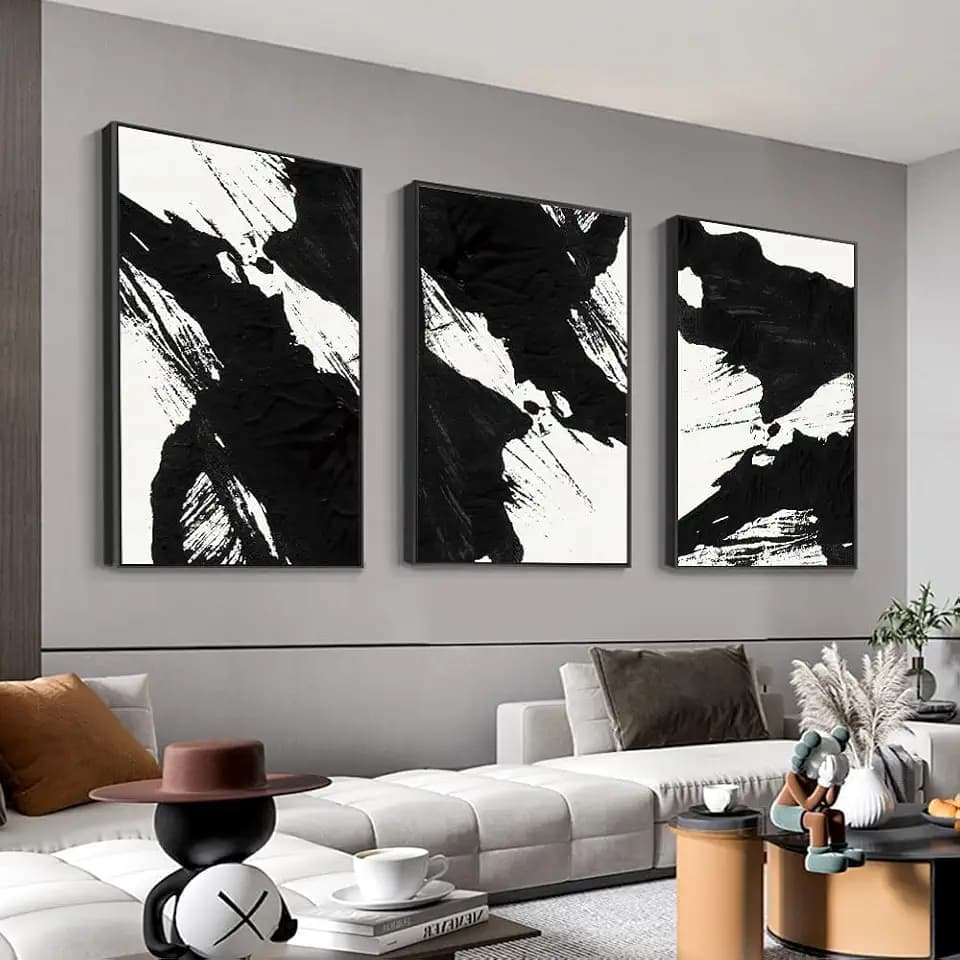Large Framed Boho Black White Abstract Wall Art for Living Room, 24x32 In