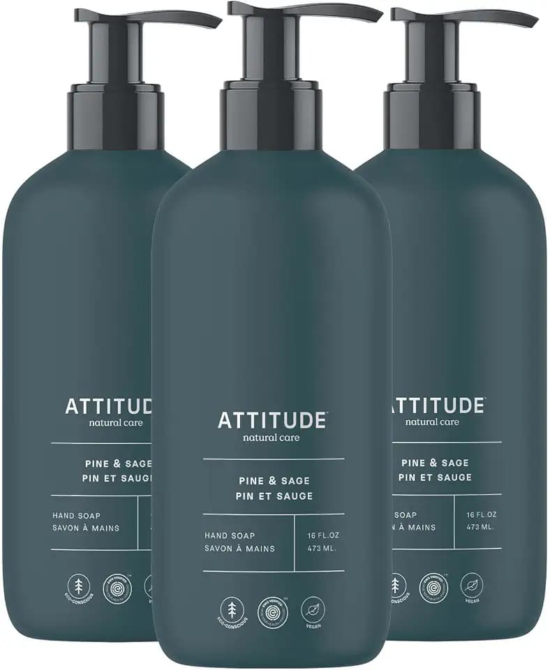ATTITUDE Hand Soap, EWG Verified, Pine & Sage, 16 oz (Pack of 3)