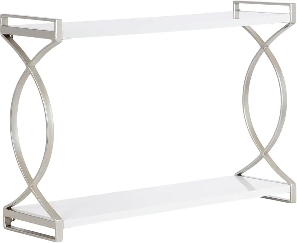 Kate and Laurel Arietta Modern Glam 2-Tier Wood and Metal Shelf, 24 x 7 x 16, White and Silver, Contemporary Decorative Wall Shelves for Over-the-Toilet Storage and Display