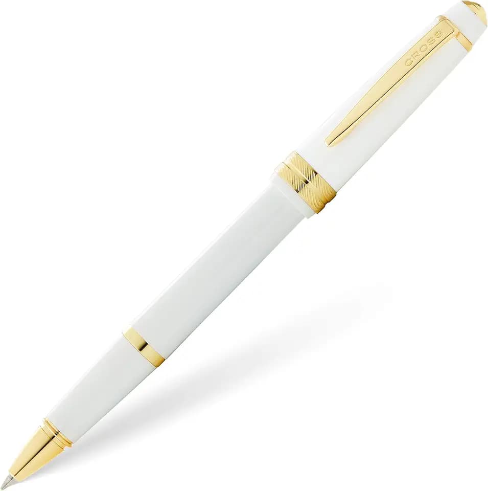 Cross Bailey Light Rollerball (Strichstärke F, Schreibfarbe: schwarz, inkl. Geschenkverpackung) Weiß-Lack mit goldfarbenen Beschlägen