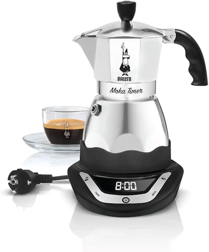 Bialetti Moka Timer, Elektrische Kaffeemaschine mit eingebautem Timer, 3 Tassen, 365 W, Schwarz