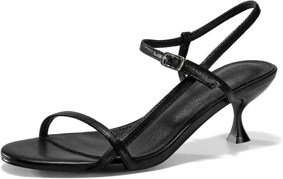 Coutgo Womens Strappy Heeled Sandals Kitten Low Heel Open Toe Ankle Strap Party Wedding Dress Shoes