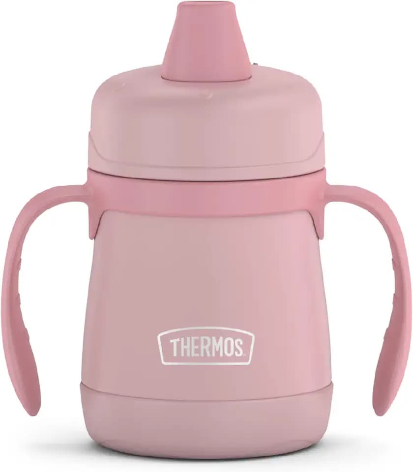 THERMOS Kids Stainless Steel Sippy Cup with Handles, 7 Ounces, Pastel Rose