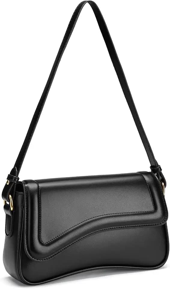 Shoulder Bag for Women Cute Hobo Handbag Trendy Underarm Bag Curved Flap Faux Leather Black Purse