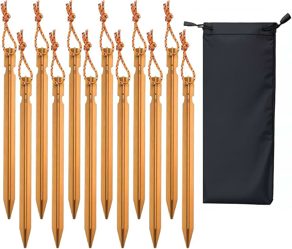 12 Pack Tent Stakes, 7" Ultralight Aluminum Ground Peg with Reflective Rope