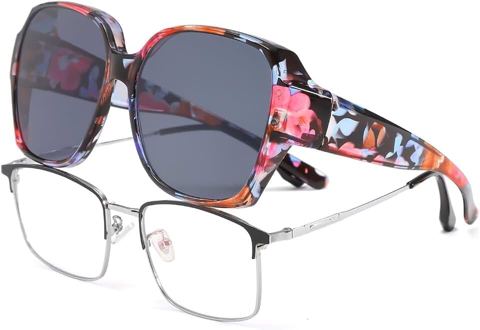 YAMEIZE Überzieh Sonnenbrille für Damen Herren - Vintage Anti Glare UV400 Schutz Rechteck Over Quadratische Überbrille Fahren Outdoor