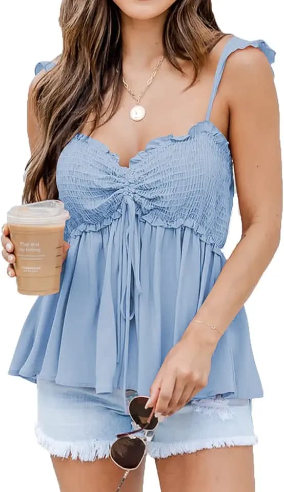 Poetsky Summer Beach Tanks for Women Sexy Going Out Tops Cute Peplum Babydoll Shirts