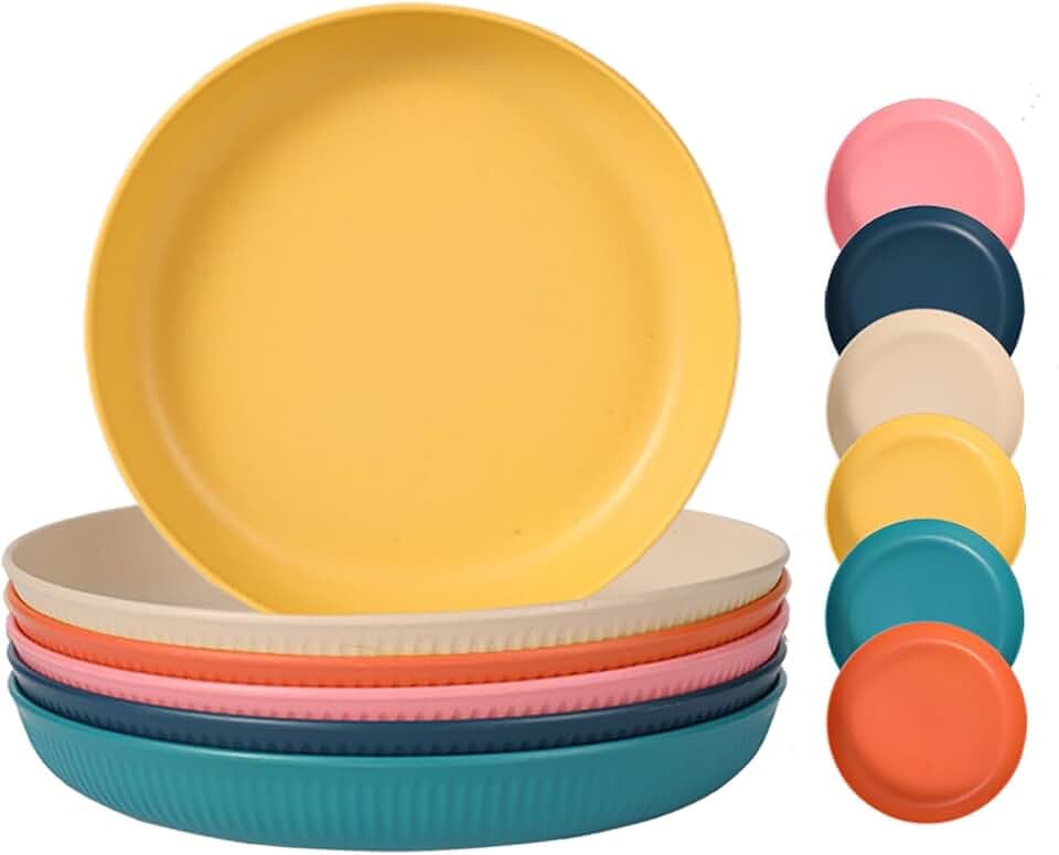 Camping Teller, Unbreakable Deep Picnic Plate Set 6，Reusable Dinner Plate Set, Microwave and Dishwasher Safe Camping Plates for Salad, Pasta, Party, Home (6PCS, Color）