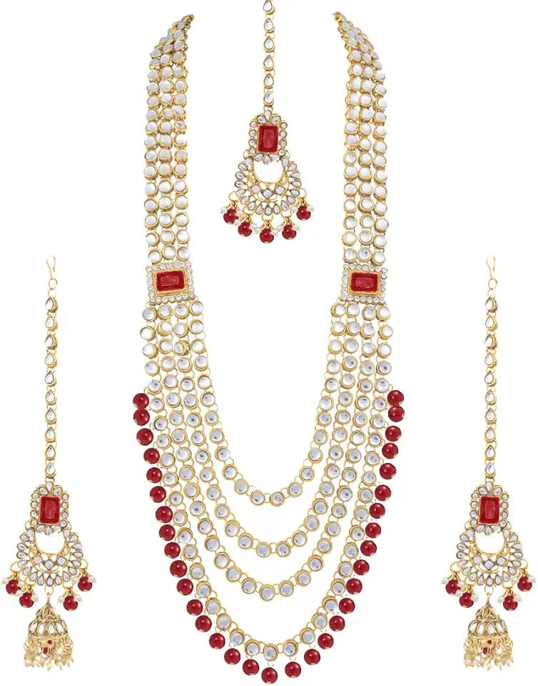 Aheli Wedding Wear Bridal Jewellery Choker Long Pearl Necklace Earrings Maang Tikka Indian Traditional Bharatanatyam jewellery set Gift for Women