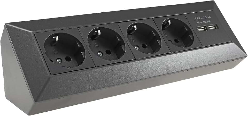 ChiliTec Ecksteckdose 4-Fach 2X USB-A 3,1A Anthrazit