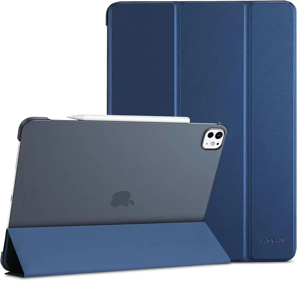 ProCase Hülle für iPad Pro 13 Zoll M5/M4 (2025/2024), Dreifache Schutzhülle Case für 13" iPad Pro M5 2025/ M4 2024, Dünn Leicht Smart Cover mit Translucent Frosted Rückhülle -Navy
