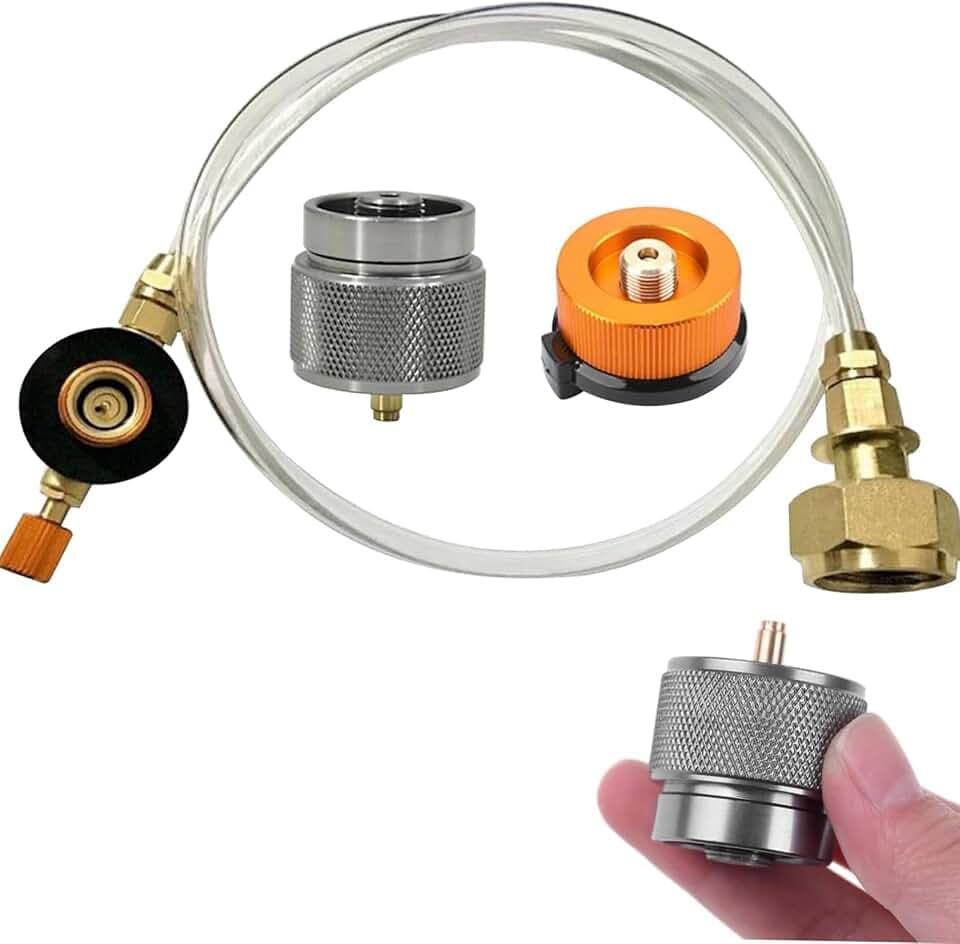 Camping Gaskartusche Adapter Set, 60cm Schlauch, LPG Ventil Adapter für Propan Flachzylinder, Gaskartuschen Schraubventil