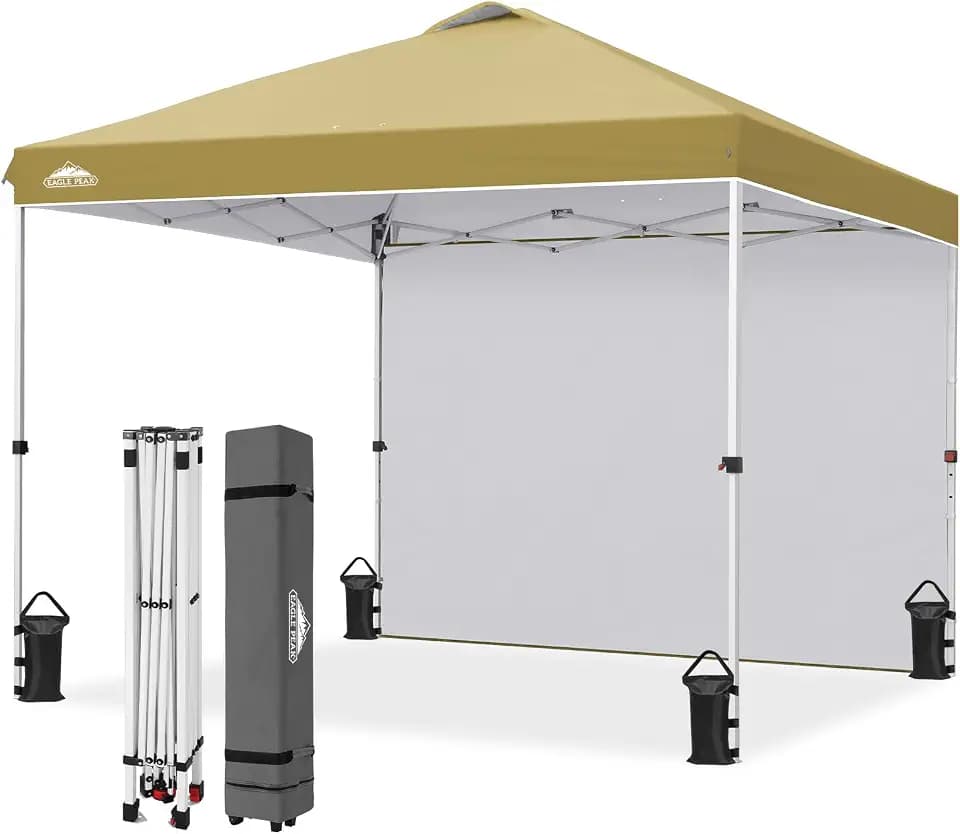 EAGLE PEAK 10x10 Pop Up Canopy Tent with 1 Sidewall, Beige