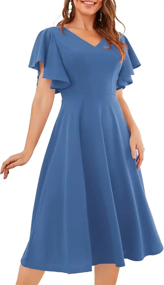 Bridesmay Women's Formal Wedding Guest Dress for Women 2026 Short Sleeve Fit and Flare Tea Party Dresses