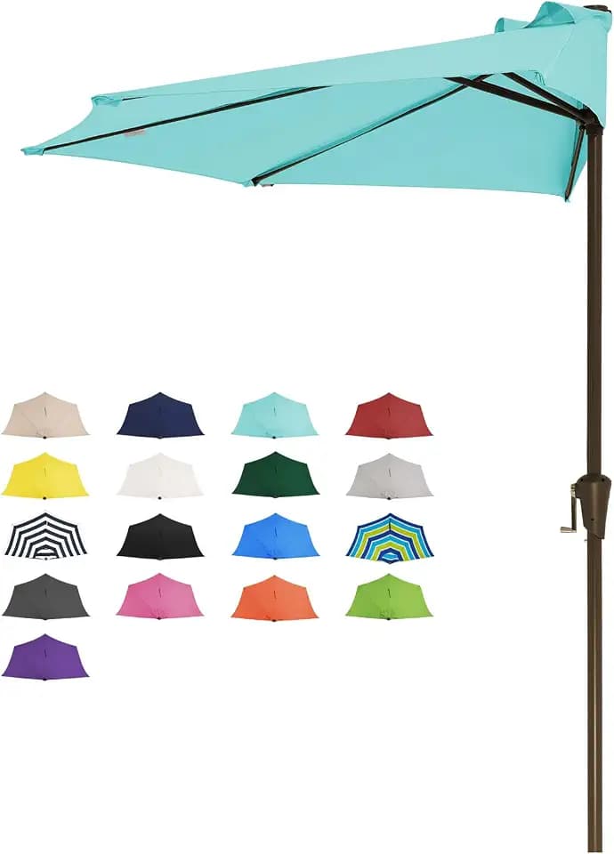 JEAREY 9 ft Half Outdoor Patio Umbrella w/Crank, Teal Blue