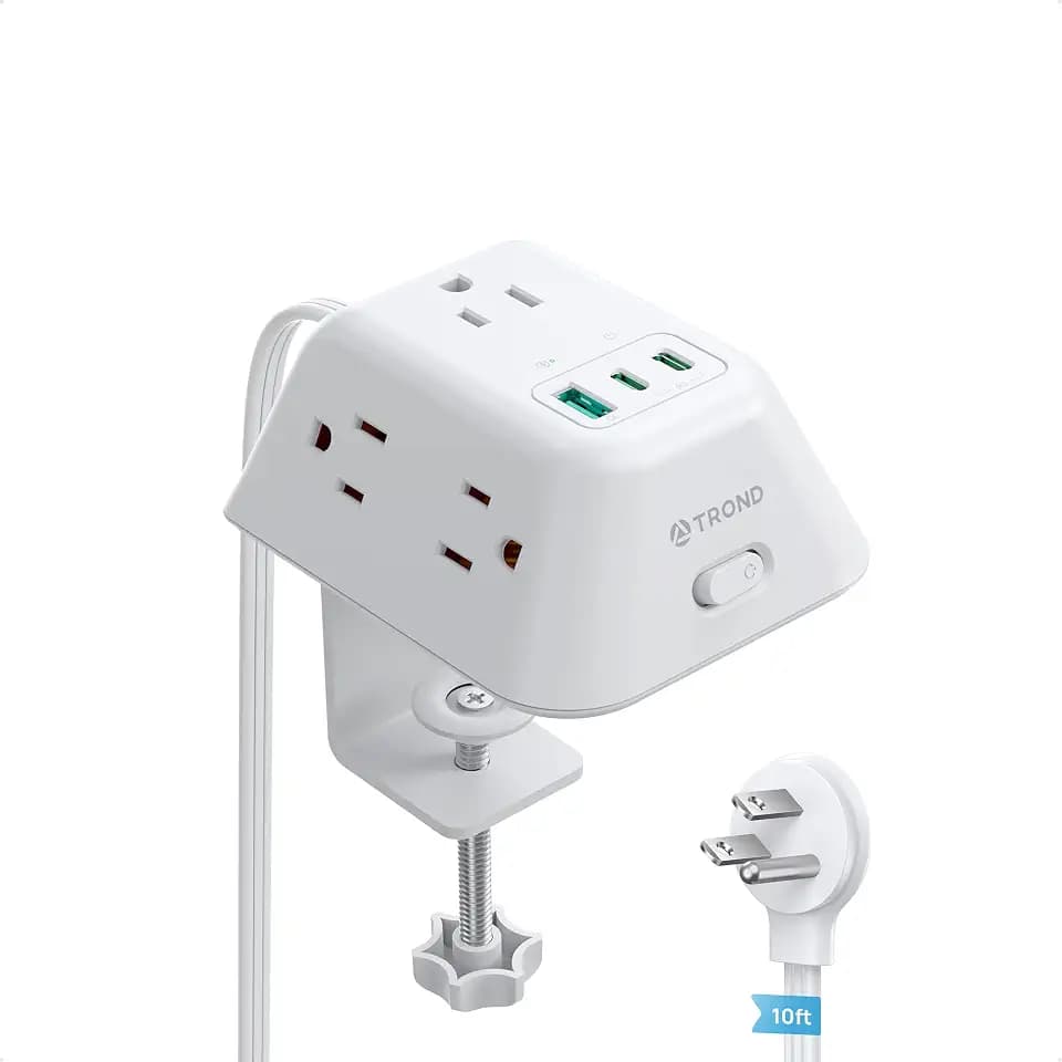 TROND Desk Clamp Power Strip, Desk Outlets with 2 USB C PD 20W Ports