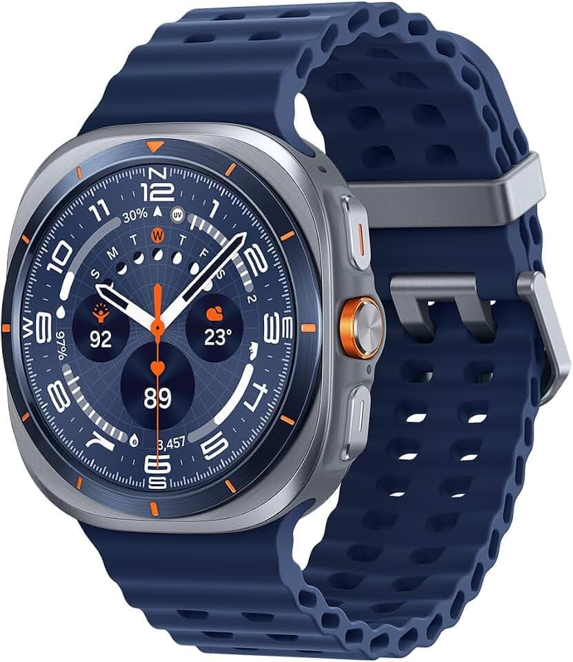 Samsung Galaxy Watch Ultra (2025) Smartwatch mit Galaxy AI, Fitness-Uhr, Marine Band, Titan-Gehäuse, Schnellbutton, Dual-GPS, 64 GB Speicher, 47 mm, LTE, Titanium Blue, 3 Jahre Herstellergarantie