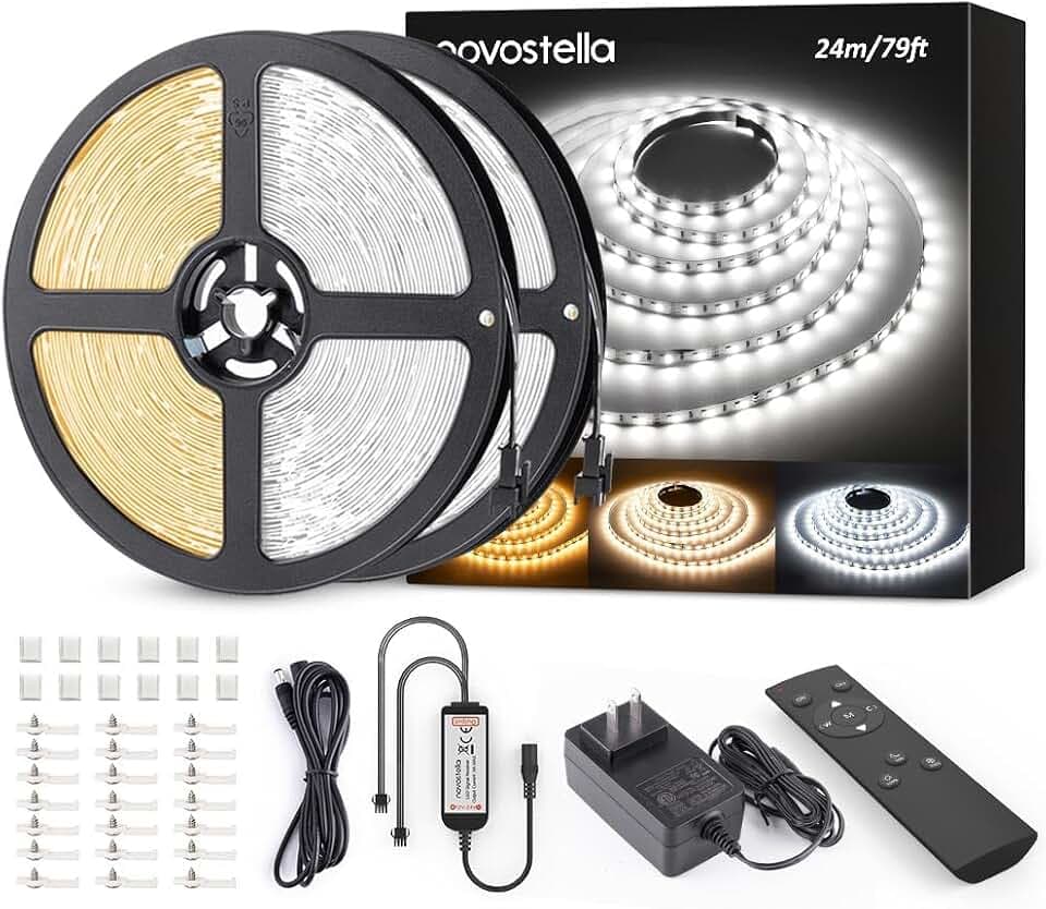 79ft(2rolls) Tunable White LED Strip Light Dimmable 3000K-6500K RF Remote