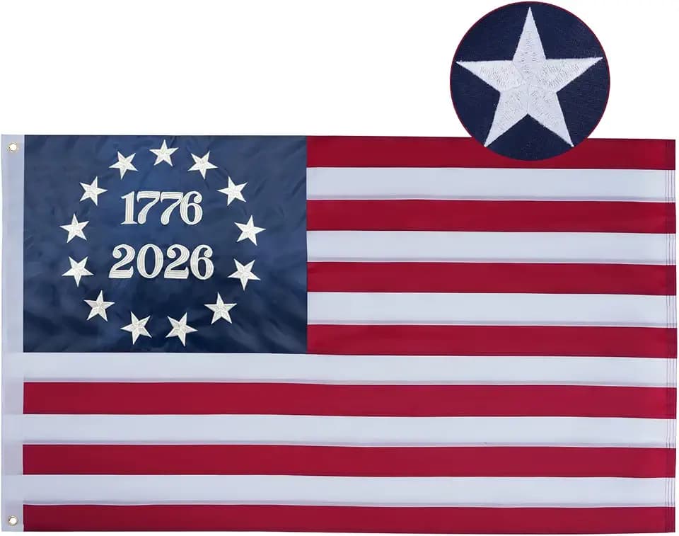 AZCOVER 250 Anniversary USA Flag 4x6 FT, 1776-2026 Betsy Ross 13 Stars Colonies American Flags, Bennington USA Fade Resistant Embroidered Stars Banner with Brass Grommets