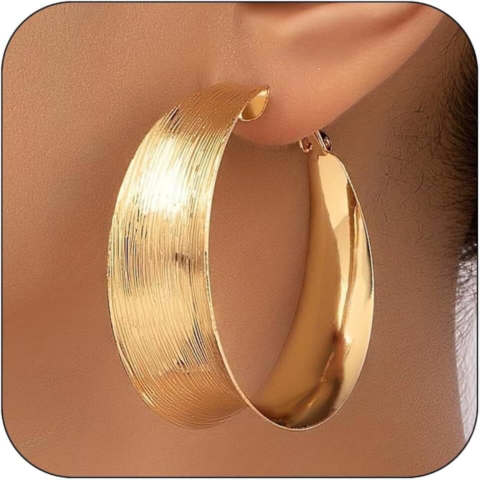 Hoop Earrings for Women Wide Hoop Earrings Large Big Flat Huggie Hoops Earrings Trendy Chunky Hoops Earrings Statement Earrings Jewelry for Women