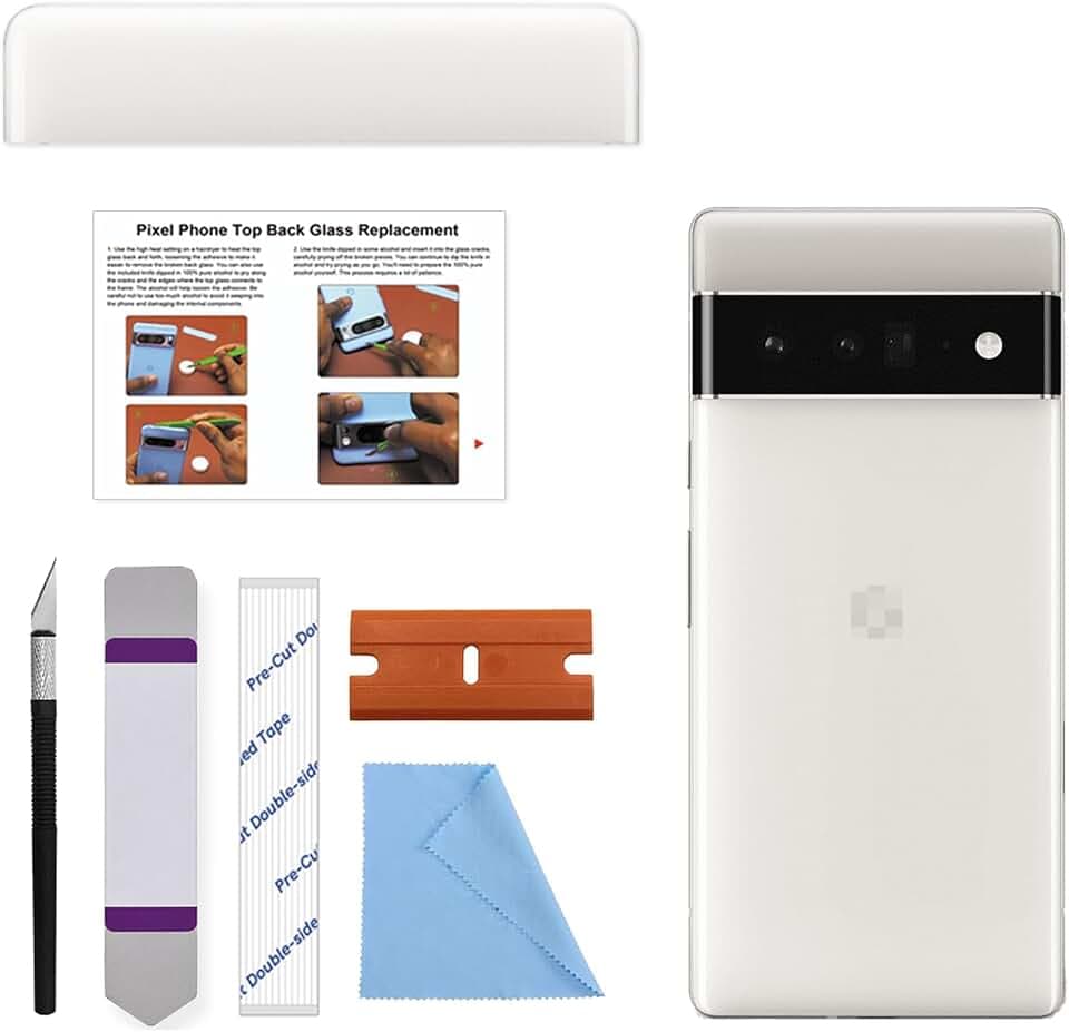 GREEN FUSION Compatible with Pixel 6 Pro Upper Back Glass Cover Replacement (Cloudy White)
