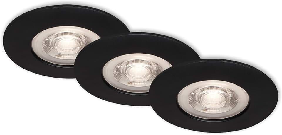 BRILONER Leuchten - LED Einbauleuchten, Einbaulampen 3er Set, Deckenlampen dimmbar, je 5 Watt, je 460 Lumen, 3.000 Kelvin, IP44, Schwarz-Matt, 90x25mm (DxH), 7047-035