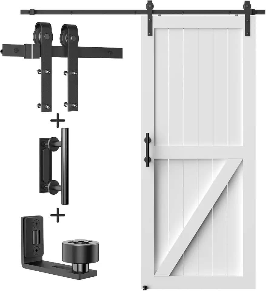 6FT Heavy Duty Sliding Barn Door Hardware Kit（1x Floor Guide&1x Pull Handle Set &6FT Track Kit for 34"~36" Wide Single Door）,Smoothly Quietly,Easy Install (No Door)