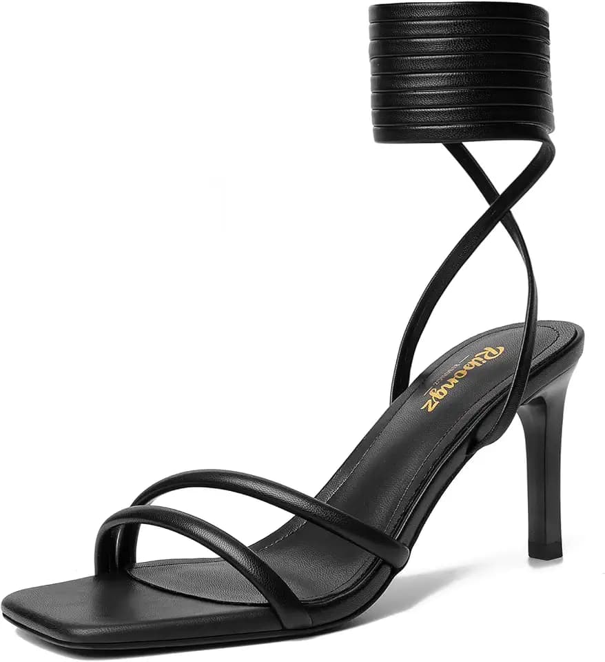 RIBONGZ High Heels for Women Kitten Heeled Sandals with Ankle Strap Round Open Toe Strappy Stiletto Heels Comfort Summer Wedding Party Evening Prom Daily Dressy Shoes