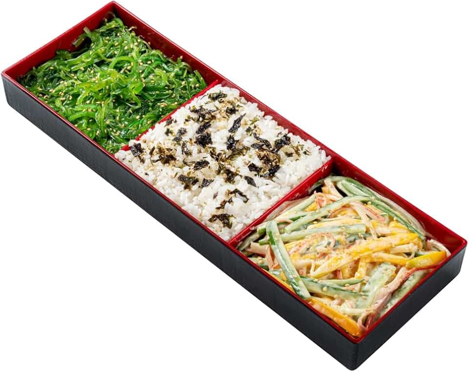 Restaurantware Black And Red Japanese Style Bento Tray, 13.9 x 4.6 In