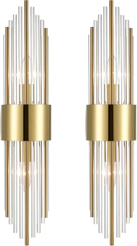 2-Light Modern Brushed Titanium Gold Wall Sconce with Clear Glass