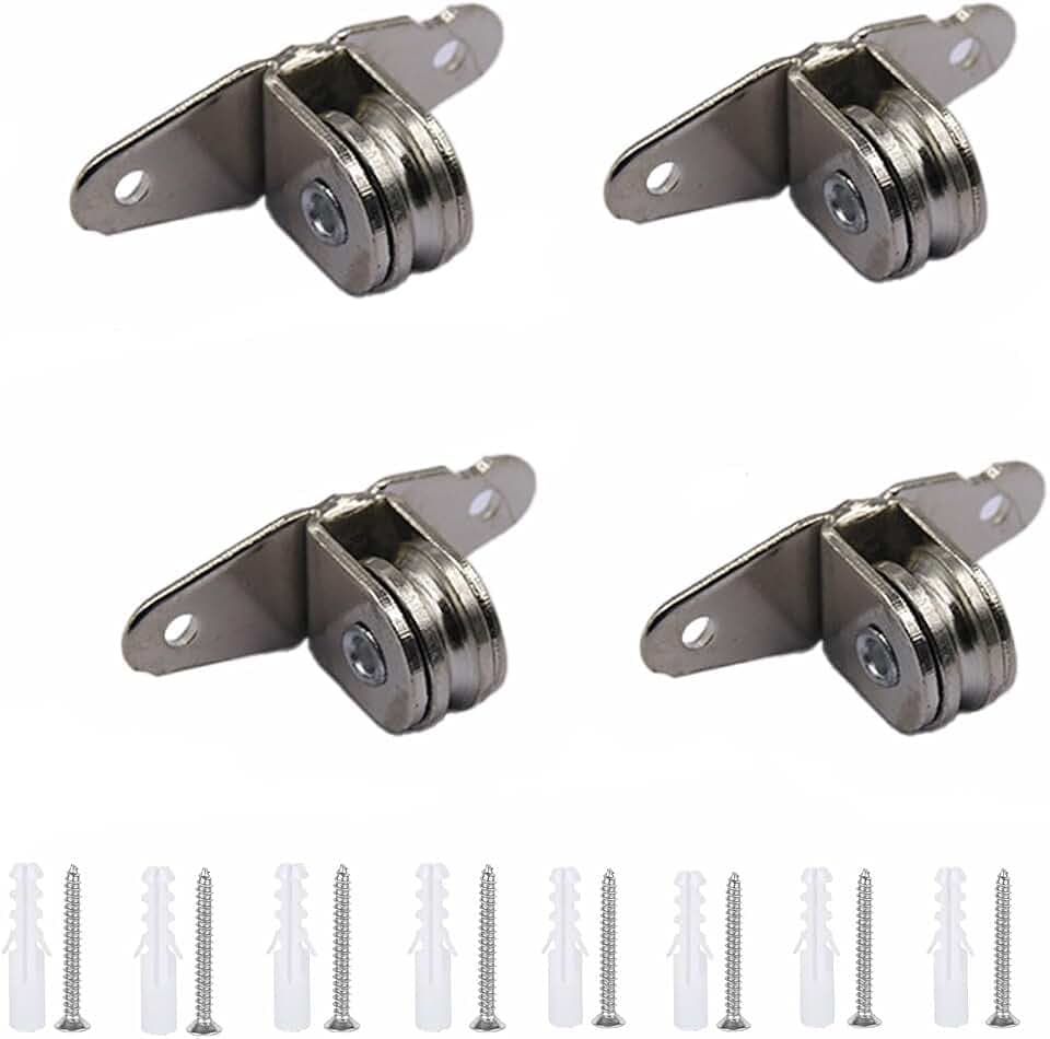 4 Stück Umlenkrollen Stahlseile für Seile, Vertikal Edelstahl Seilrollen, Flaschenzug Riemenscheibe mit 8 Spreizschrauben, 60mm Schwerlastrollen Umlenkrolle für Wäscheleine, Fitness, Rolltore