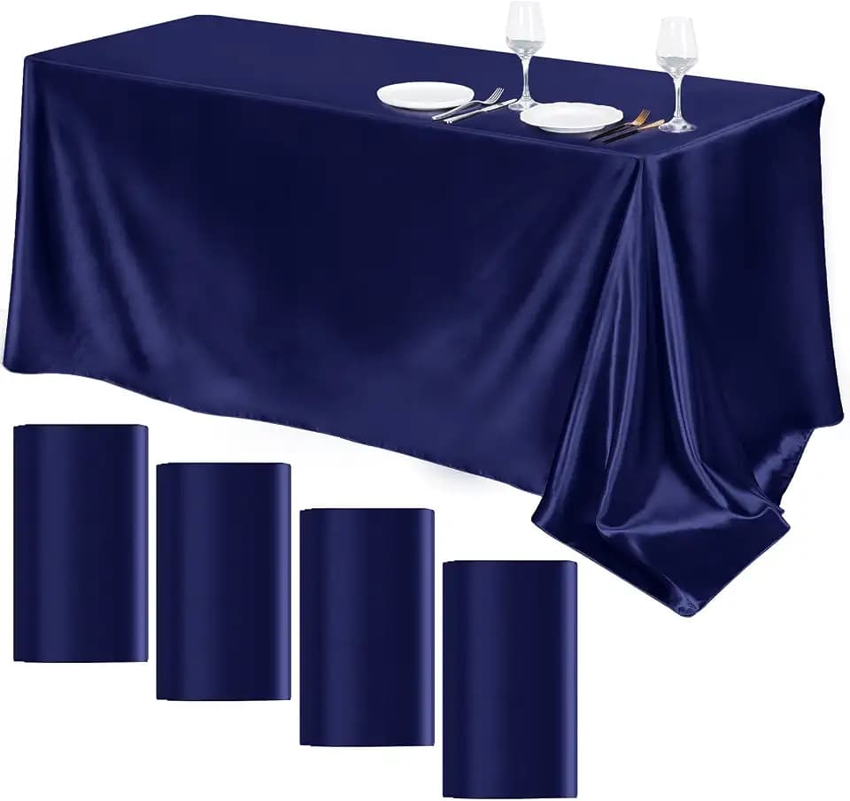 TURSTIN 4 Pack Navy Blue Satin Tablecloth 102 x 58 Inch Overlay Table Cover