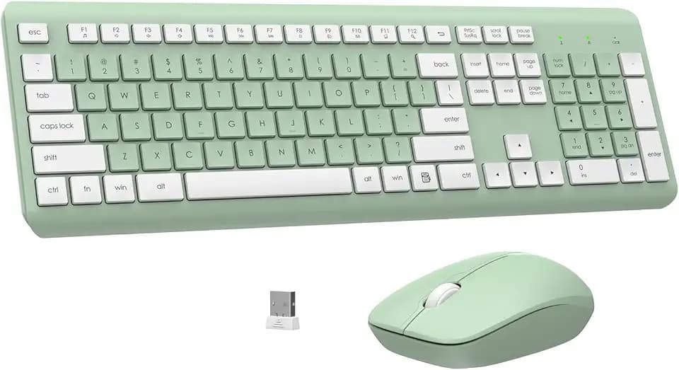 Wireless Keyboard and Mouse Combo, Full Size Silent for Office and Home, Long Battery Life, Optical Mouse, 2.4G Lag-Free Cordless, for Windows Mac/Desktop/Laptop/PC (Avocado Green)