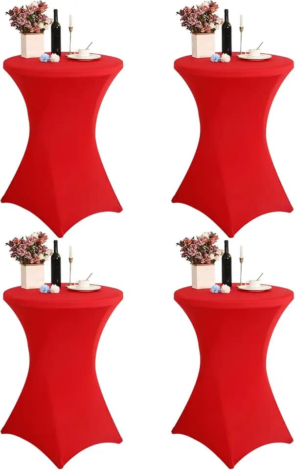 4 Pack 32x43 Inch Spandex Cocktail Table Covers, Fitted High Top Table Covers for Round Tables, Square Corners Cocktail Table Tablecloth for Wedding Bar Cocktail Party Banquet Birthday (4pc Red)