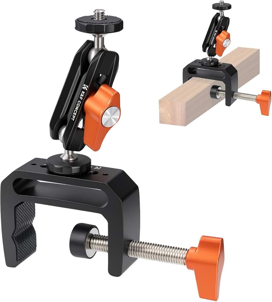 K&F CONCEPT Camera C-Clamp Mount with Double Ball Head Magic Arm