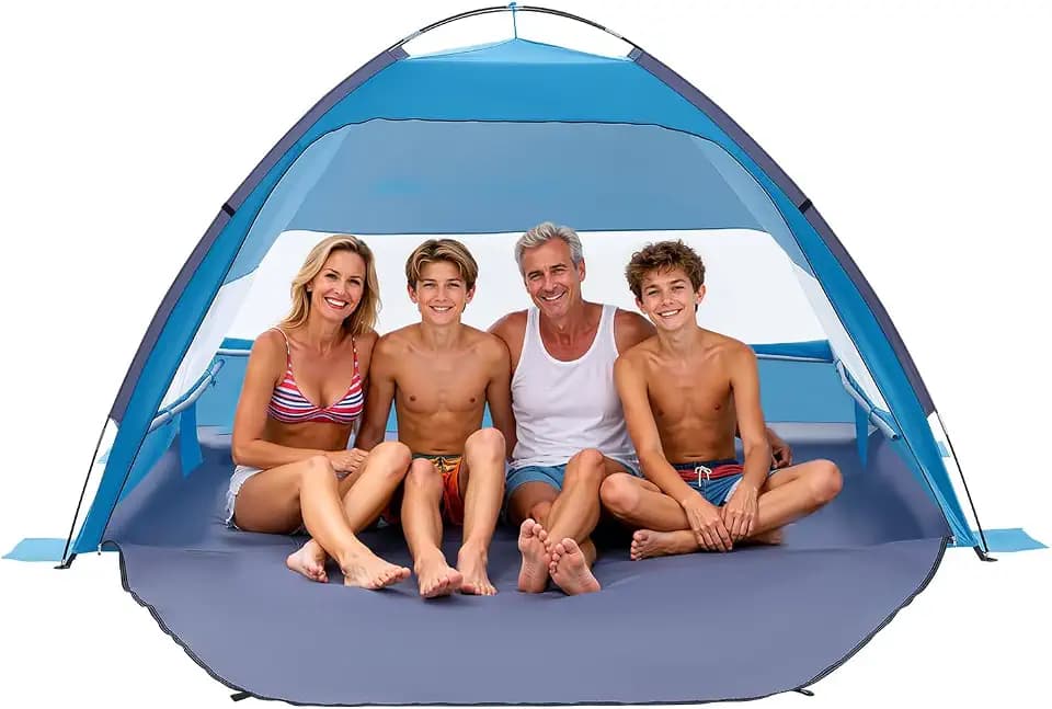 VEVOR Beach Tent Sun Shelter for 4 Person, UPF 50+ Protection, Portable Sun Shade Canopy with Carrying Bag & Sand Pockets, Lightweight and Easy Setup Beach Umbrella for Camping Fishing Outdoor Picnic