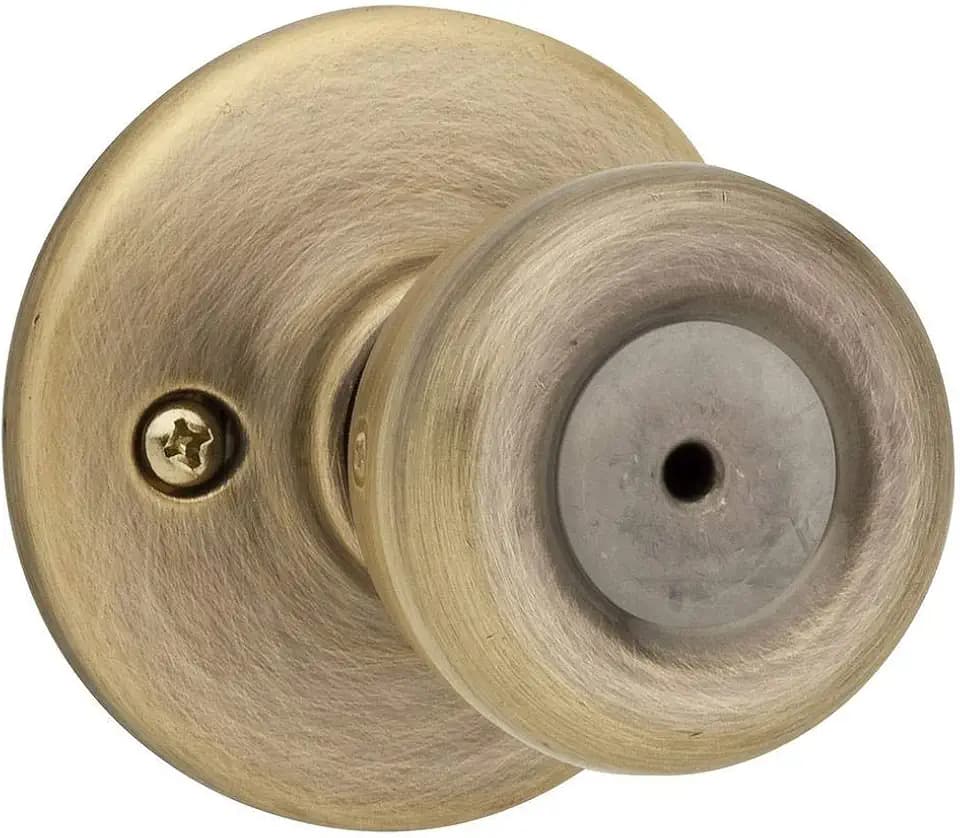 Kwikset Tylo Interior Privacy Door Knob with Lock, Door Handle For Bathroom and Bedroom, Antique Brass Keyless Turn Lock Doorknob, with Microban Protection, 1 Count (Pack of 1)