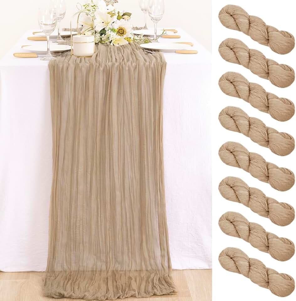 Nude Cheesecloth Table Runner Neutral Boho Fall Runner for Table, 8 Pack