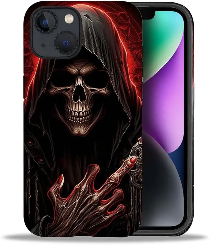Compatible with iPhone 13/14 Case, Cool Red Skull Pattern Print Durable Fashion Funny Liquid Silicone Soft Anti-Scratch Shockproof Protective Cover