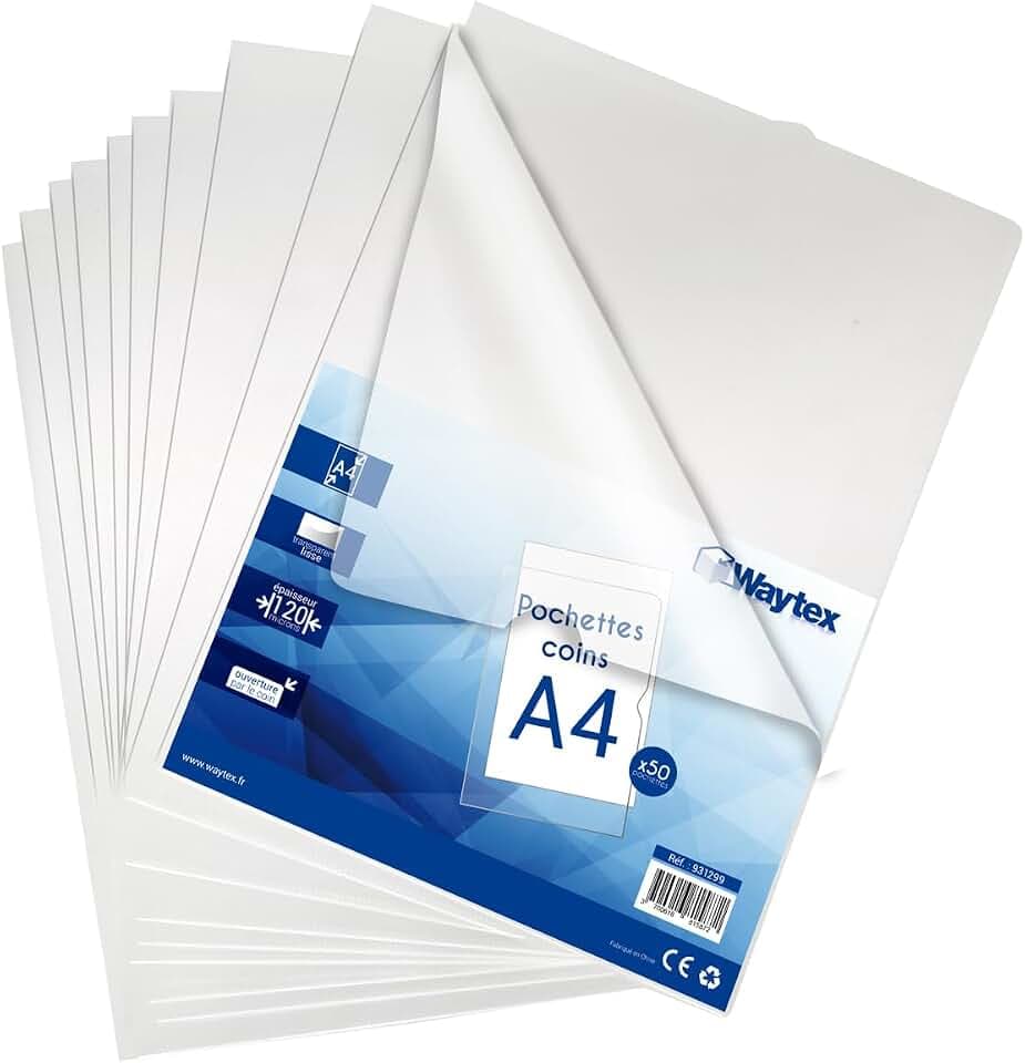 A4 glatte transparente Eckentaschen 120 mic, 50 Stück
