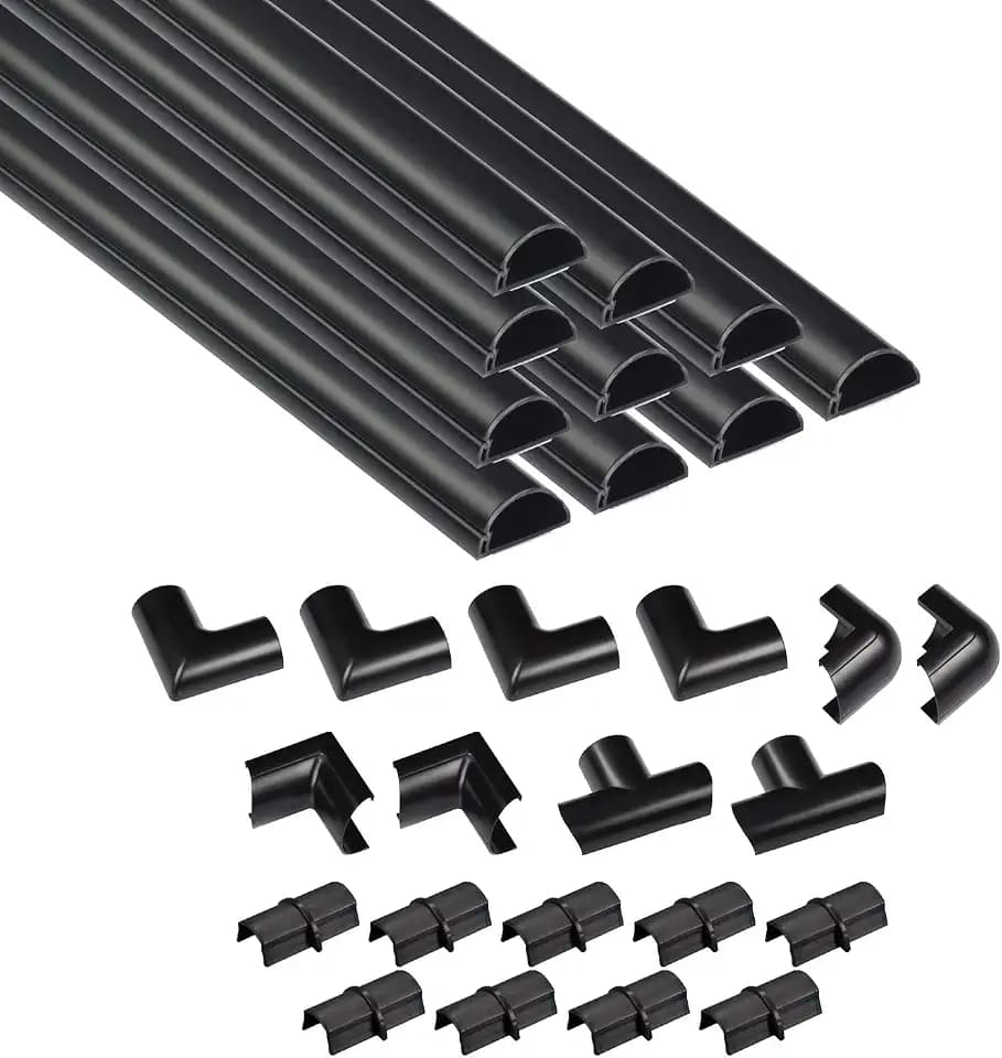 D-Line 157in Cord Cover Kit, Self-Adhesive Wire Hiders, Cable Raceway to Hide Wires on Wall, Electrical Cable Management - 10x 15.7 Lengths & 19 Accessories - 1.18" (W) x 0.59" (H) - Black